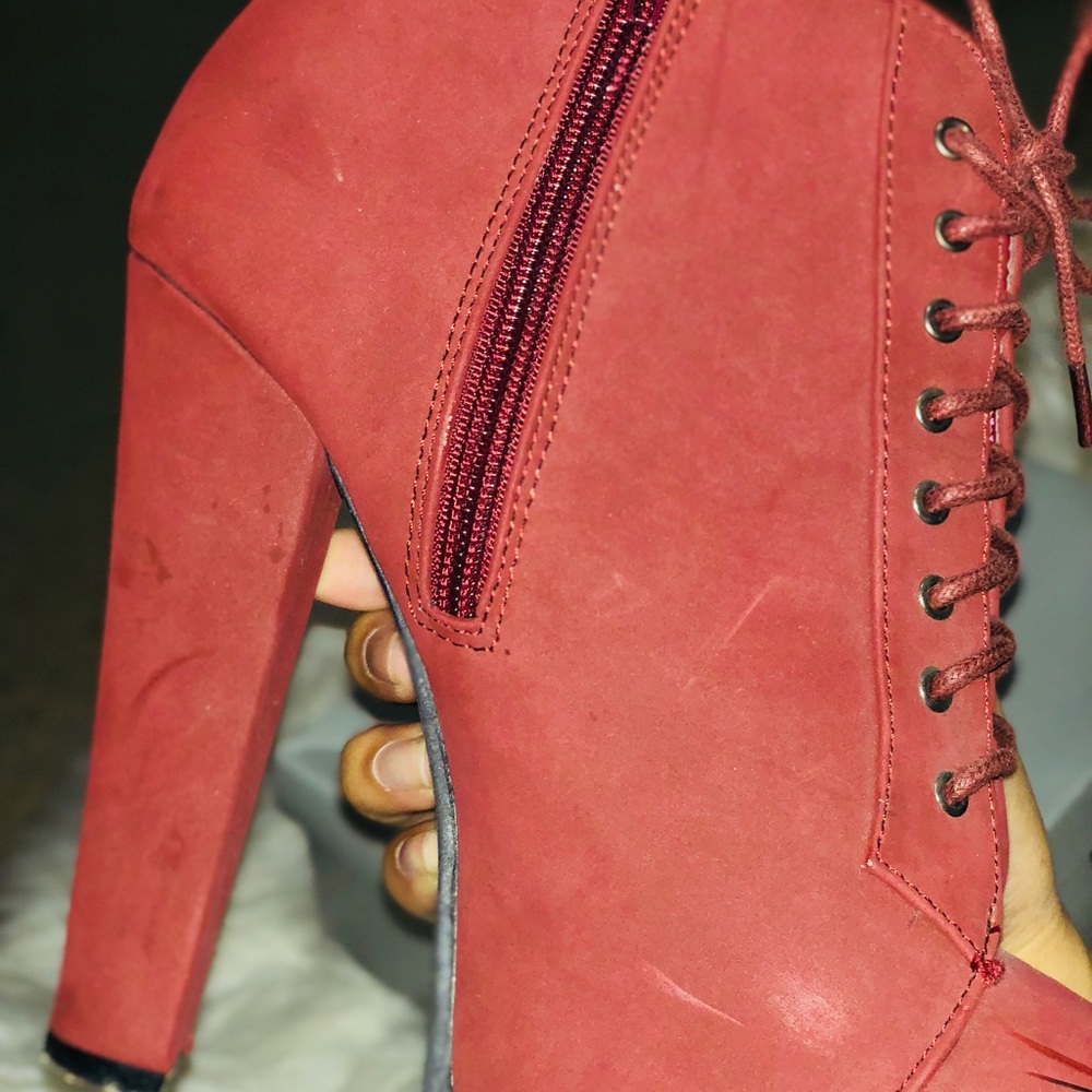 Maroon red lace up booties - Picture 5 of 6
